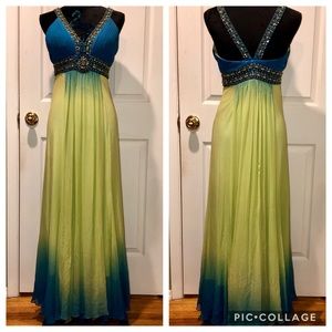 SUE WONG JEWELED EMBELLISHED OMBRÉ FORMAL GOWN